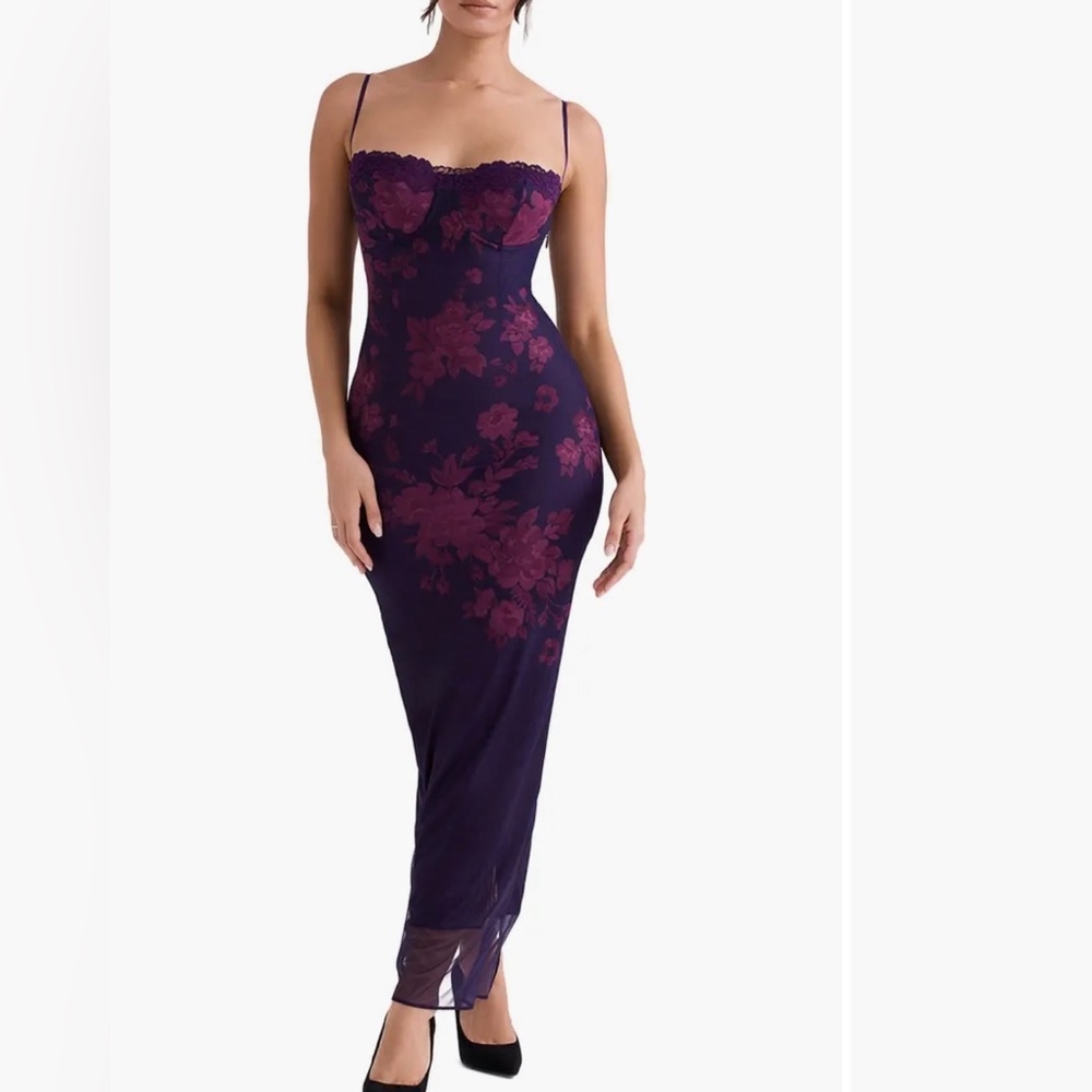 House of CB Aiza Grape Floral Print Maxi Dress